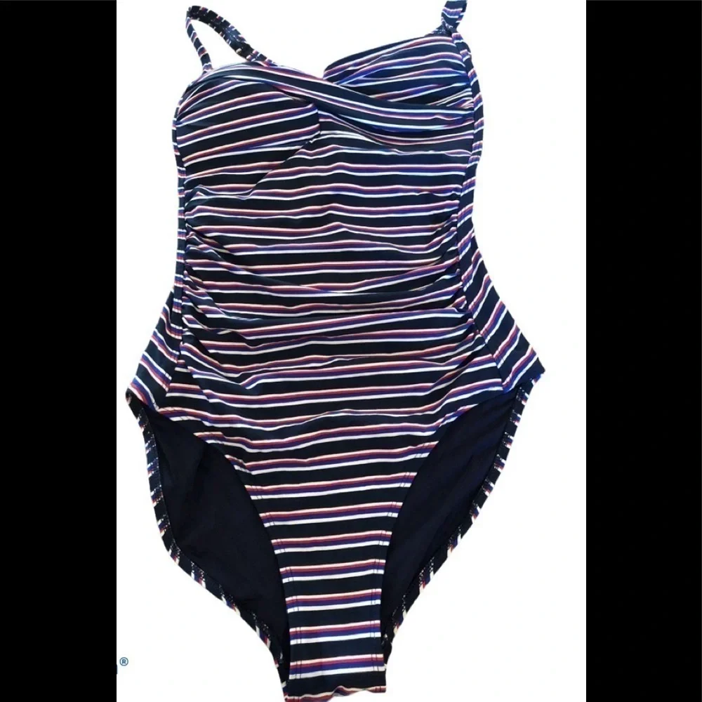 NIP Tuck Bond Eye Tummy Tuck Slimming Swimsuit Size 6 Multi Fit Cup Striped